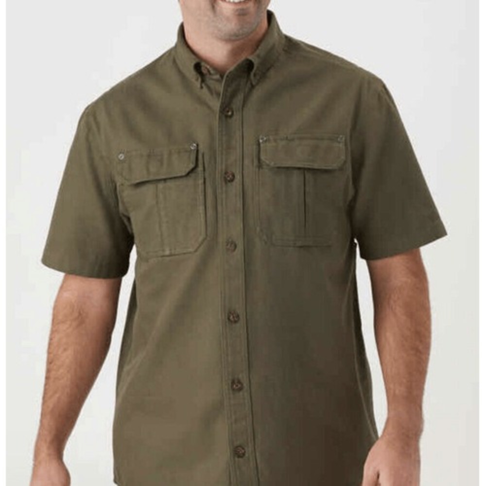 Men's Olive Casual Button Down Shirt - Picture 3 of 13